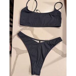 Pretty Little Thing Gun Grey Bikini Swim Set Top 4 Bottom 6